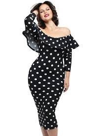 Black And White Polka Dot Dress Off The Shoulder Polka Dot Ruffle Off Shoulder Neckline Dress Fashion Plus Size Dresses White Black Plus Size Bodycon Dresses Plus Size Long Dresses Necklines For Dresses