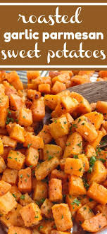 Roasted Garlic Parmesan Sweet Potatoes Together As Family Schenk Potatoesre In 2020 Sweet Potato Side Dish Recipes Sweet Potato Side Dish Sweet Potato Sides