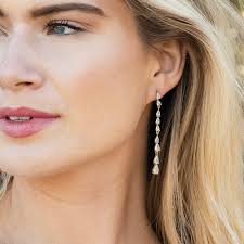 Paris long drop pear crystal earrings (gold)