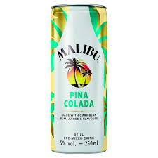 Malibu has a little bit of english in it. Malibu Rum Pina Colada Mixed Drink 250ml Sainsbury S