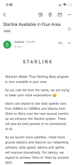 Maybe you would like to learn more about one of these? Starlink Available In Area Email Asking For More Detailed Address To Get Invite Haven T Seen Anyone Post This Email Type Before Starlink