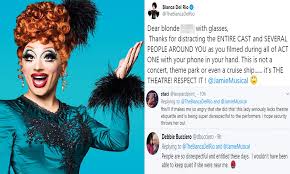 Bianca del rio is the season six reigning winner of logo tv's hit series rupaul's drag race. Rupaul S Drag Race S Bianca Del Rio Blasts West End Audience Member Who Filmed Musical On Her Phone Daily Mail Online
