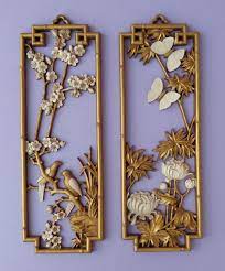 Hang antique sconces or edison bulbs in a minimalist, eclectic, or industrial space to add drama and warmth. Syroco Decor Gold Cream Vintage Plastic Wall Hanging Plaques Retro Orientalia Flower Wall Decor Vintage Wall Art Home Interiors And Gifts