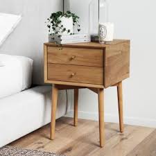Nathan James Harper Mid Century Brown Oak Wood Nightstand With 2 Drawers Small Side Table Or End Table In 2020 Wood Nightstand Side Table Decor Mid Century Side Table