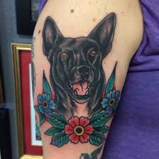 By Joseph Ayala At Aces Tattoos Denton Tx Traditional Dog Portrait Flowers Arm Dog Portrait Tattoo Traditional Tattoo Dog Tattoo