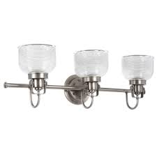 Progress Lighting Archie Collection 26 25 In 3 Light Antique Nickel Bathroom Vanity Light With Glass Shades P2992 81di The Home Depot Bathroom Light Fixtures Brushed Nickel Progress Lighting Vanity Lighting