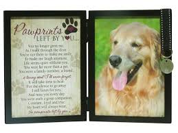 This pet memorial, which contains a tiny vial to hold a memento of your pet, is a meaningful and perfect gift for a loved one mourning the loss of their best friend. Pet Memorial Frame Pawprints Left By You