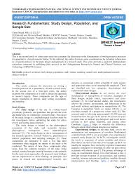 Pdf Research Fundamentals Study Design Population And Sample Size