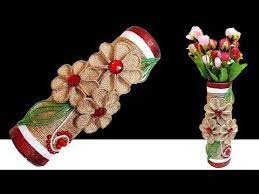Diy Flower Vase Made With Empty Roll And Jute Best Out Of Waste Jute Craft Idea Youtube In 2020 Flower Vase Diy Flower Vase Making Jute Crafts