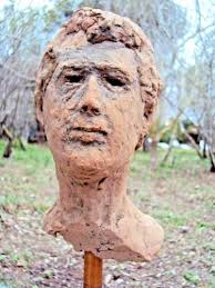 Alexander Ney, Head, Gilt Perforated Terracotta Sculpture, Circa 1990