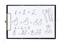 Zwischenablage Und Blatt Papier Mit Bleistift Zeichnen Einfache Mathematische Beispiel Aus Fruchten Isoliert Objekt Lizenzfreie Fotos Bilder Und Stock Fotografie Image 53988818
