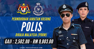 Polis diraja malaysia (pdrm) akan mengadakan eksesais pengambilan bagi jawatan konstabel polis ya1 dan yt1 untuk lelaki sahaja bagi siri 3/2019 di beberapa lokasi di seluruh negara pada bulan ini. Permohonan Jawatan Kosong Polis Diraja Malaysia Pdrm Inspektor Polis Gred Ya13 My Kerja
