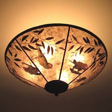 If you are interested in fabric, keep in mind that the color of the fabric will determine how noticeable the fixture is and will also impact the mood the lighting sets. Colorful Parrots With Eucalyptus Leaves Round Mica Ceiling Lamp Shade Sue Johnson Custom Lamps Shades
