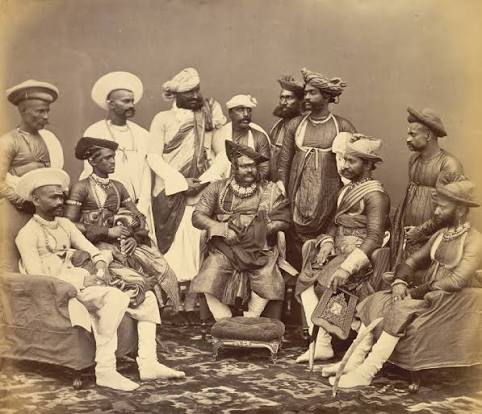 The Royal - Photograph of the Maharaja of Gwalior with state officials from the 'Lee-Warner Collection: 'Bombay Presidency. William Lee Warner C.S.' taken by Bourne and Shepherd in c.1870. Gwalior now in