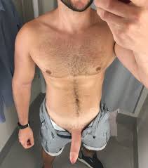 Exposing Himself Hard in the Mirror