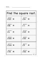 Square Roots Worksheet