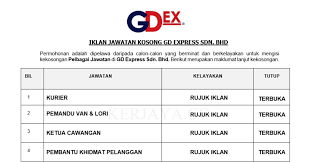 Jawatan Kosong Terkini Gd Express Kurier Pemandu Van Lori Ketua Cawangan Pembantu Khidmat Pelanggan Dll Kerja Kosong Kerajaan Swasta