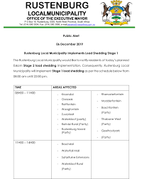 Get the latest news updates, rotations, announcements and schedules on eskom`s load shedding on iol. Load Shedding Notice For December 2019 Rustenburg Local Municipality