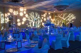 Winter wonderland complete party pack for 30 include 9 dinner paper plates 7 dessert paper plates 9 oz cups 3 ply napkins. Amazing Setup With A Gobo Monogram At This Uplighting Wedding Reception Wonderland Party Decorations Winter Wonderland Party Winter Wonderland Party Theme