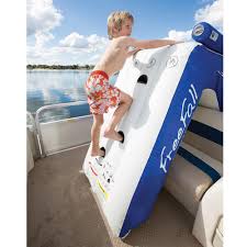 Pontoon boat slides don't require much preparing, just ensure that you pump it up and get it a little bit wet before you use it. Pontoon Boats With Slides Aquaglide Freefall Pontoon Slide Overton S