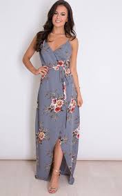 Mia Floral Wrap Maxi Grey By Girl In Mind