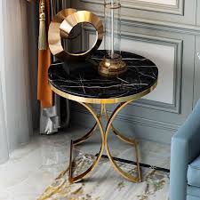 Modern Luxurious Round Black White Faux Marble Side Table X Base End Table In Gold In 2020 Marble Tables Design Marble Side Tables Side Table