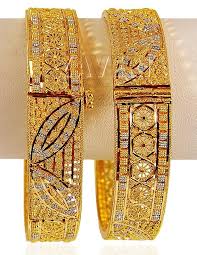 22k Gold 2 Tone Kada 2pc 22k Gold Jewelry Dubai 22k Gold Bangles Gold Bangles Design