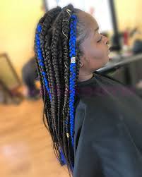 Black And Blue Box Braids Jumbo Box Braids Blue Hair Styles Curly Hair Baby Box Braids