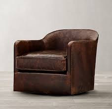 1950s French Tuxedo Leather Swivel Club Chair Fauteuil Cuir Chaise Fauteuil Club