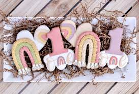 Boho Rainbow Sugar Cookies Raising Indie Rainbow First Birthday First Birthday Cookies Boho Rainbow