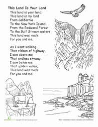 A fluid text which can accommodate multiple visions of america and americans. This Land Is Your Land Worksheet Education Com Preschool Songs Usa Songs Homeschool Music