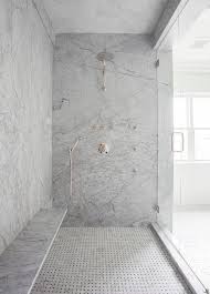 Gray Marble Slab Shower Surround With Long Floating Shower Bench Transitional Bathroom Modern Shower Design Best Bathroom Flooring Marble Showers
