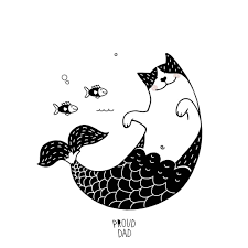 Black And White Mermaid Cute Purrmaid Black And White Illustration By Proud Dad Catmaid Mercat Mermaid Cat Fatcat Funny Cat Drawing P Cat Artwork Mermaid Cat Cats Illustration
