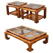 Our wooden coffee tables sets are made of natural wood: Burled Wood Chinoiserie Ming Styled Coffee Table And End Tables Set By Century At 1stdibs