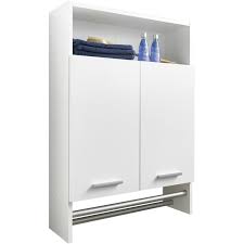This white bathroom wall cabinet with storage shelf and towel bar is a high quality and 100% brand new double door storage wall cabinet. Motril Bathroom Cabinet Cupboard With Shelf Towel Rail White Freedom Homestore
