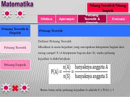 Silabus matematika dikembangkan berdasarkan standar kompetensi lulusan dan standar isi untuk satuan pendidikan dasar dan menengah sesuai dengan pola pembelajaran pada setiap tahun ajaran tertentu. Materi Peluang Kelas Viii