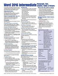 Microsoft Word 2016 Intermediate Quick Reference Paragraphs Tabs Columns Tables Pictures Windows Version Microsoft Word 2016 Microsoft Word Free Words