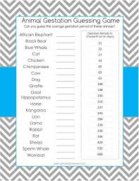 How To Play Animal Gestation Baby Shower Guessing Game Baby Shower Guessing Game Free Printable Baby Shower Games Printable Baby Shower Games