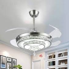 Bigbanban Crystal Ceiling Fan With Light And Remote 4 Blades Retractable Fans Chandelier Led Indoor Fans Ceiling For Dining Room Bedroom 42 Inch Sliver Amazon Com