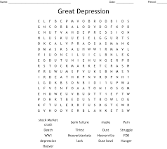 The cause of the great depression the economic expansion of the 1920's, with its increased production of goods and high profits, culminated in immense consumer speculation that collapsed with disastrous results in 1929 causing america's great depression. 1920s Great Depression Word Search Wordmint