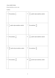 Sekolah kebangsaan panchang pedena 45300 sg besar ujian mac 2018 matematik tahun 4 (kertas 1) satu jam nama murid bentuk dengan bilangan paling sedikit ialah a c b d 7 36. Soalan Matematik Tahun 5 Pecahan Selangor A