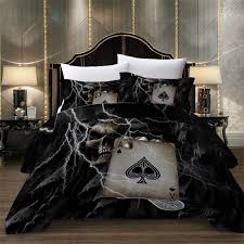 Spades Printed Bedding Set Queen Poker Lightning Grim Reaper Duvet Cover King 3d Home Textile Single Double Bed Cover With Pillowcase King Size Bedding Sets Skull Bedding Sets Bedding Set