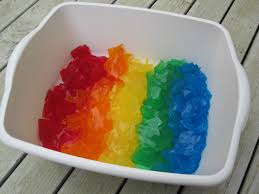rainbow gelatin sensory tub no time