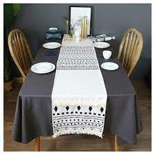 Modern Nordic Style Geometric Pattern Linen Table Runner Simple Tablecloth S5 Geometric Table Runners Kitchen Dining Linens Textiles