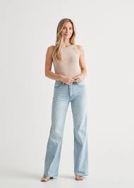 Women's High Rise Wide Leg Light Wash Stretch Jeans