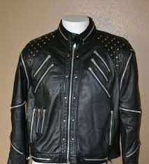 Hand Made Genuine Biker Leather Jacket Silver Studded Front Zipper Black Motor Biker Leather Jacket Genuine Leather Jackets Studded Leather Jacket