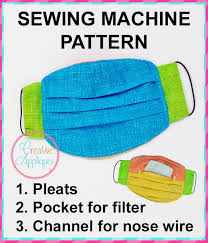 Download Sewing Machine Pattern Face Mask Pleated Pocket Creative Appliques SVG Cut Files