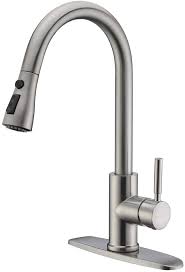 So this faucet is mine. Wewe Single Handle High Arc Brushed Nickel Pull Out Kitchen Faucet Single Level Stainless Steel Kitchen Sink Faucets With Pull Down Sprayer Amazon Com