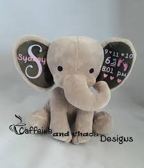 Birth Announcement Stuffed Animals Personalized Plush Birth Stats Elephant Birth Announcement Etsy Custom Baby Gifts Baby Shower Gifts Elephant Birth