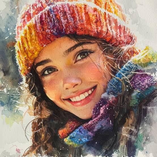 Cozy Winter Knit Watercolor Portrait